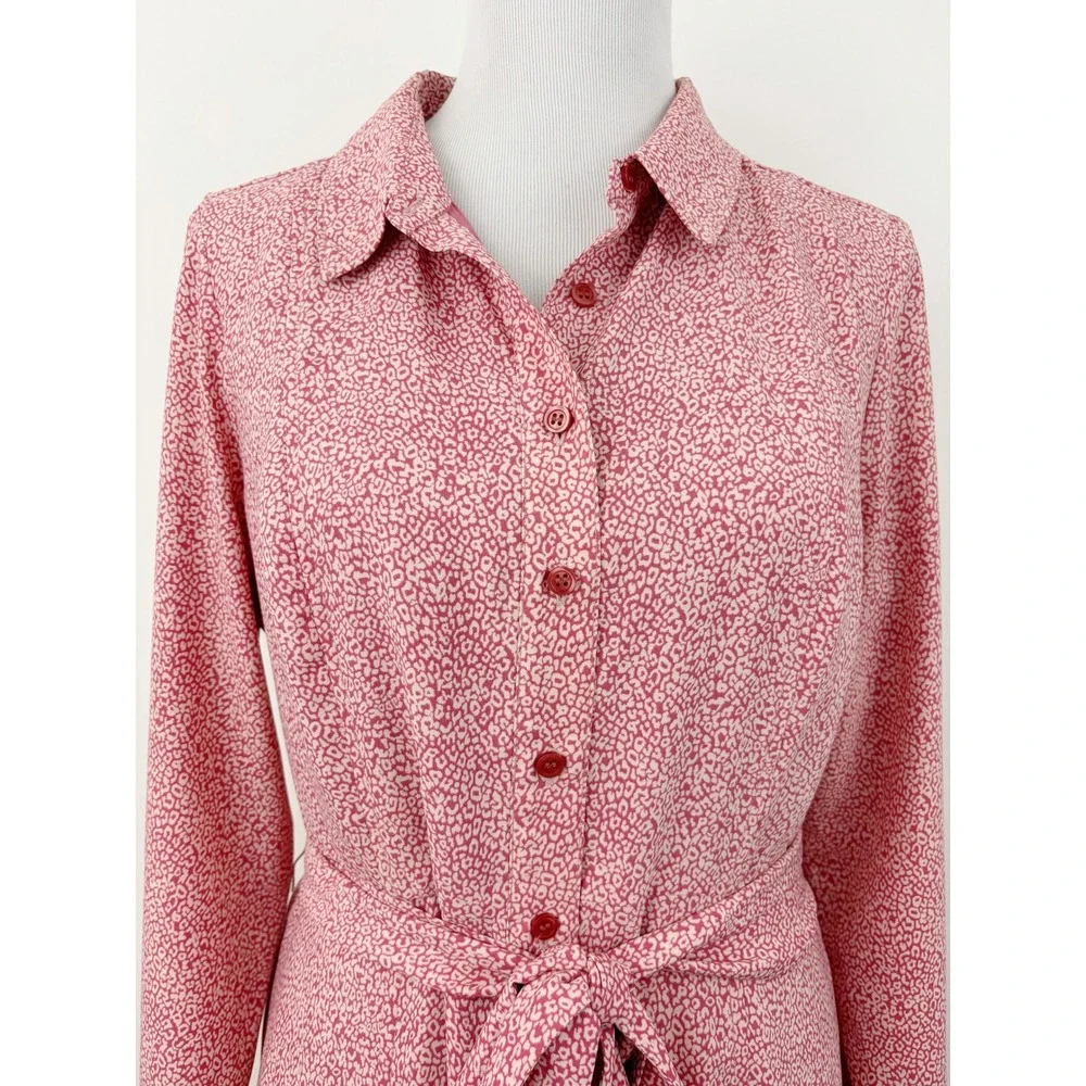 Rachel Parcell Long Sleeve Shirtdress Size L Pink Cheetah Animal Print Tie Waist - Picture 4 of 11